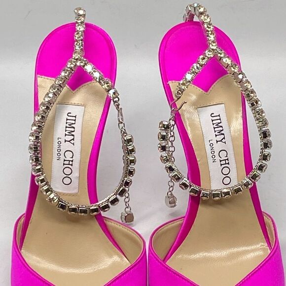 Jimmy Choo Saeda 100mm Satin Crystal Ankle-Strap Pumps size 39 - Picture 10 of 14